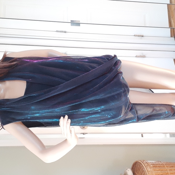 Alfani Purple Iridescent asymmetrical drapey Party Top size large - Picture 3 of 5